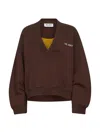 Attico Brown Cropped Sweatshirt With V Neck And Logo Lettering On The Front In Cotton Woman In Brown