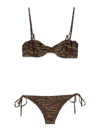 Attico Brown And Darck Green Bikini Set