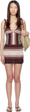 Attico Chocolate Brown Cotton Mini Dress In Multi