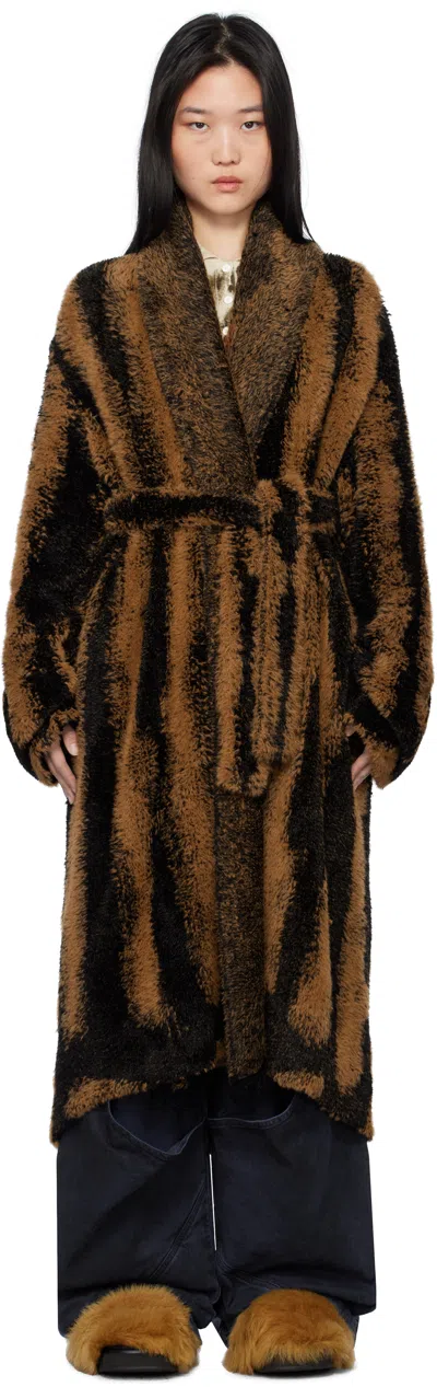 Attico Brown Belted Faux-fur Coat In 594 Brown