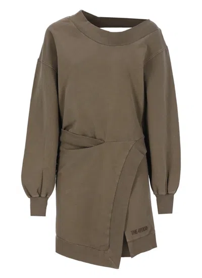 Attico Brown Cotton Dress In Green