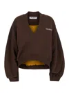 Attico Brown Cropped Sweatshirt With V Neck And Logo Lettering On The Front In Cotton Woman In Brown