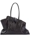 Attico Structured Crocodile-effect Brown Bag With Elongated Handles In Brown