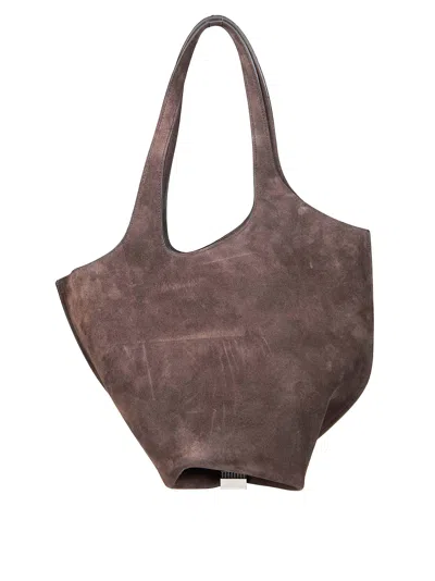 Attico Brown La Scoop Suede Tote Bag In Gray