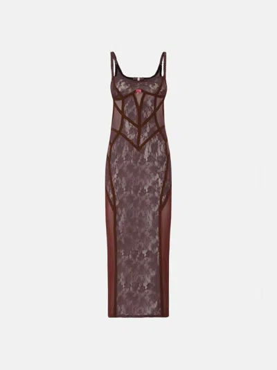 Attico Lace-panelled Midi Dress In Brown