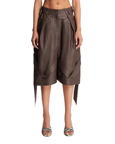 Attico Brown Leather Bermuda Shorts