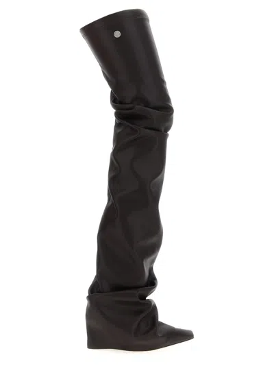 Attico Brown Leather Boots In Black