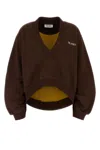 Attico Brown Cropped Sweatshirt With V Neck And Logo Lettering On The Front In Cotton Woman In Brown