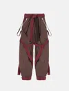 Attico Brown Pants With Side Zip Pockets And All-over Applied Bands In Cotton Blend Woman In Brown