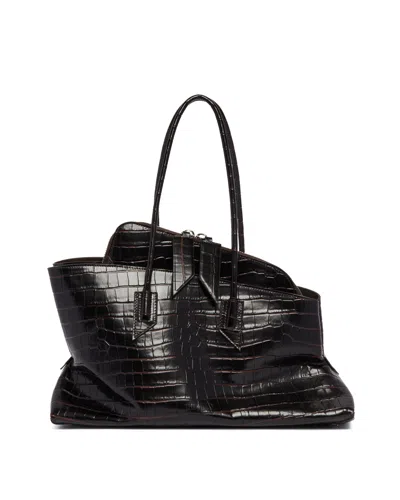 Attico Brown Medium Croco Print Leather Passeggiata Bag In Brown Marrone   #3d322d