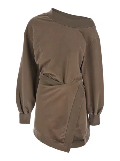 Attico Brown Off-shoulder Mini Dress In Fade Brown