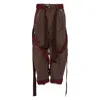 Attico Brown Pants With Side Zip Pockets And All-over Applied Bands In Cotton Blend Woman