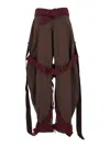 Attico Brown Pants With Side Zip Pockets And All-over Applied Bands In Cotton Blend Woman In Brown