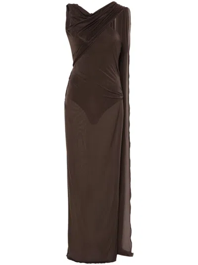 Attico Halterneck Open-back Maxi Dress In Brown