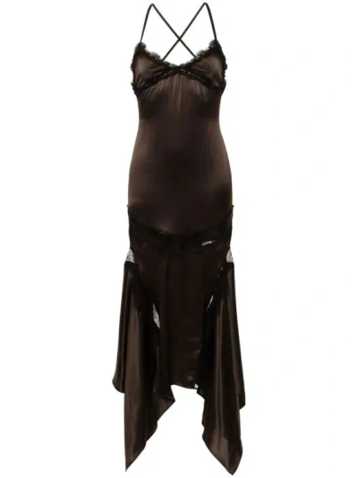Attico Satin Midi Dress In 深棕色