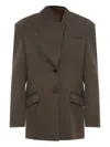 Attico Single-breasted Virgin Wool Blazer In Brown