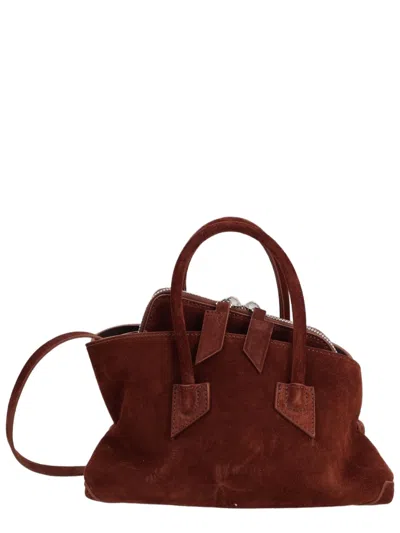 Attico Brown Suede Shoulder Bag In Black