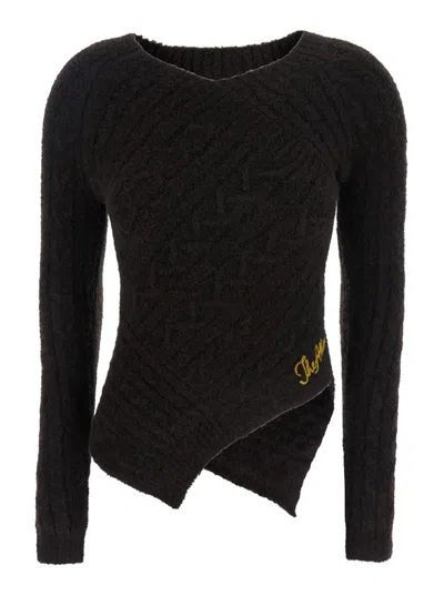 ATTICO BROWN SWEATER WITH ASYMMETRICAL DESIGN AND LOGO LETTERING IN WOOL WOMAN