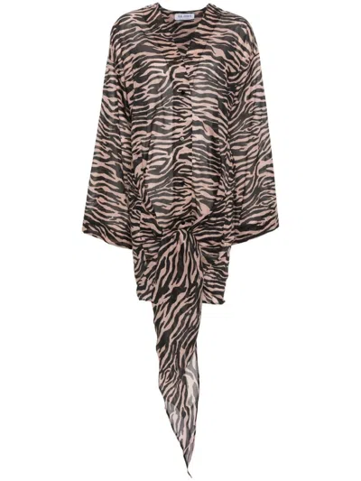 Attico Brown Zebra-print Mini Dress In Neutrals