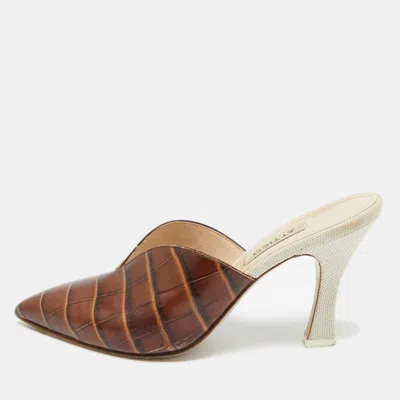 Pre-owned Attico Brown/cream Croc Embossed Leather Chloe Mules Size 38