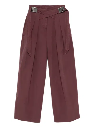 Attico Buckle-detail Pleated Trousers In Brown