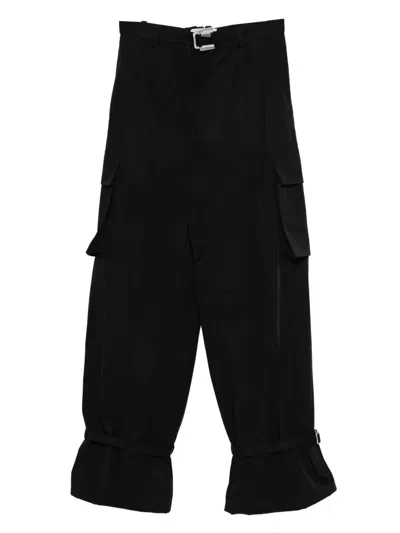 Attico High-waisted Black Cargo Pants With Voluminous Silhouette In Metallic