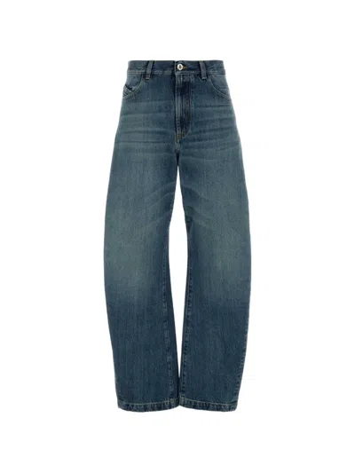 Attico Buckle-strap Barrel-leg Jeans In Blue
