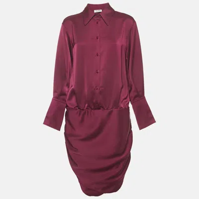 Pre-owned Attico Burgundy Satin Ruche Mini Dress L