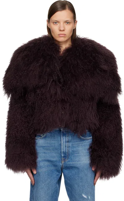 Attico Burgundy Shearling Bomber Jacket