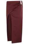 Attico Draped Midi Skirt With Front Slit And Metal In Burgundy
