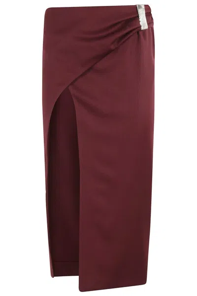 ATTICO BURGUNDY WOOL GABARDINE MIDI SKIRT