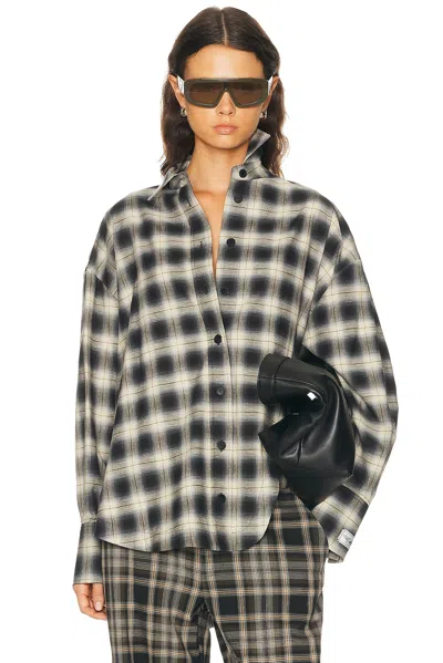 Attico Button Down Check Shirt In Black