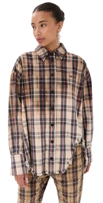 Attico Button Down Shirt Beige/black In Multi