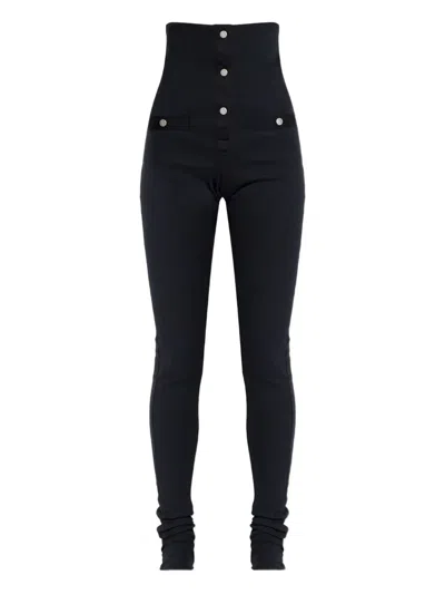Attico Button Ribbed Trousers In Black