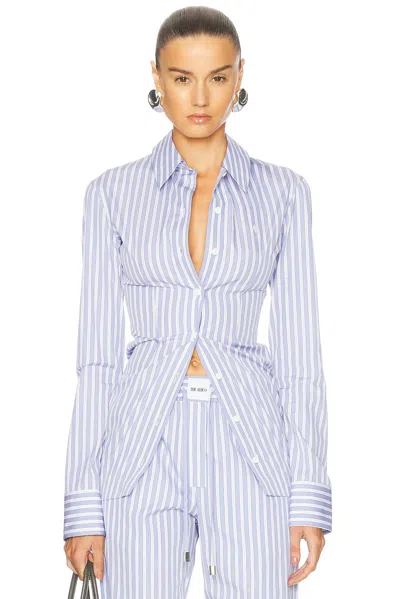 Attico Button Up Shirt In White & Navy Blue