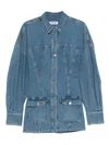 Attico Neutrals Denim Long Puffed Sleeves Mini Dress In Blue