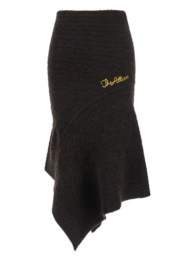 Attico Cable-knit Asymmetric Skirt In Black