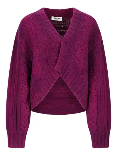 Attico Cable-knit V-neck Cardigan In Purple