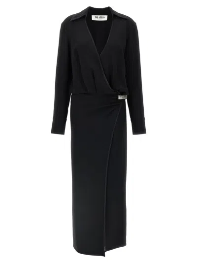 Attico Cady Midi Dress With Satin Piping In Black