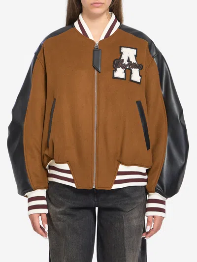Attico Embroidered-logo Bomber Jacket In Brown