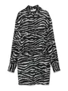 Attico Silvye Zebra Print Satin Shirt Dress In Negro