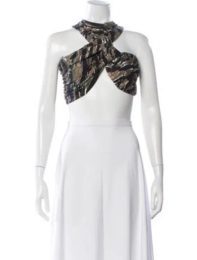 Pre-owned Attico Camouflage Print Asymmetrical Crop Top In White