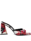 Attico Camouflage-print Block-heel Mules In Red