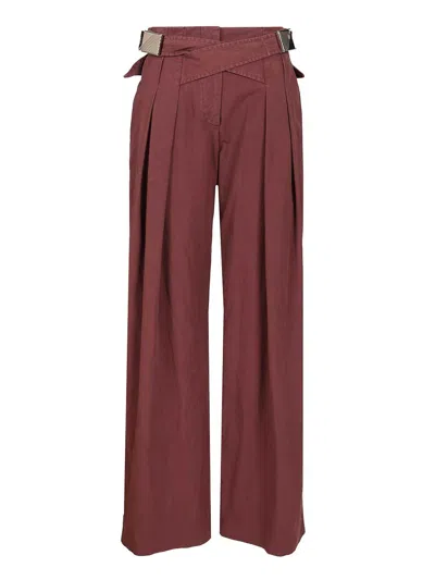 Attico Canvas Trousers Violet In Burgundy