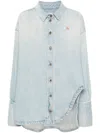Attico Long-sleeved Denim Shirt With Shaped Slit In Navy