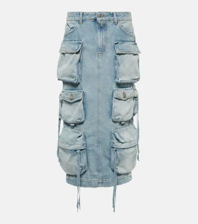 Attico Cargo Denim Skirt In Blue