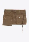 Attico Cargo Denim Mini Skirt In Brown