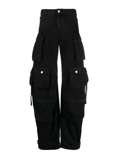 Attico Fern Crystal Cargo Denim Pants In Black