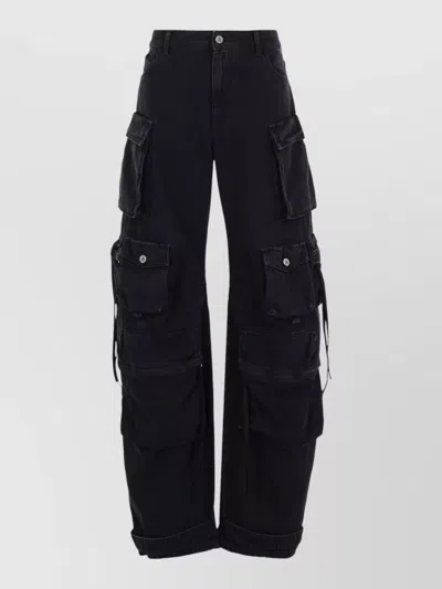 Attico Cargo Jeans Trousers Multiple Pockets Belt Loops In Black