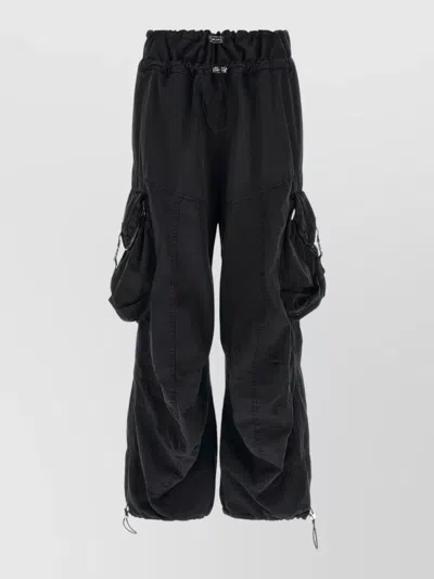Attico Cargo Pants Elasticated Waistband Buckle Detail In Black